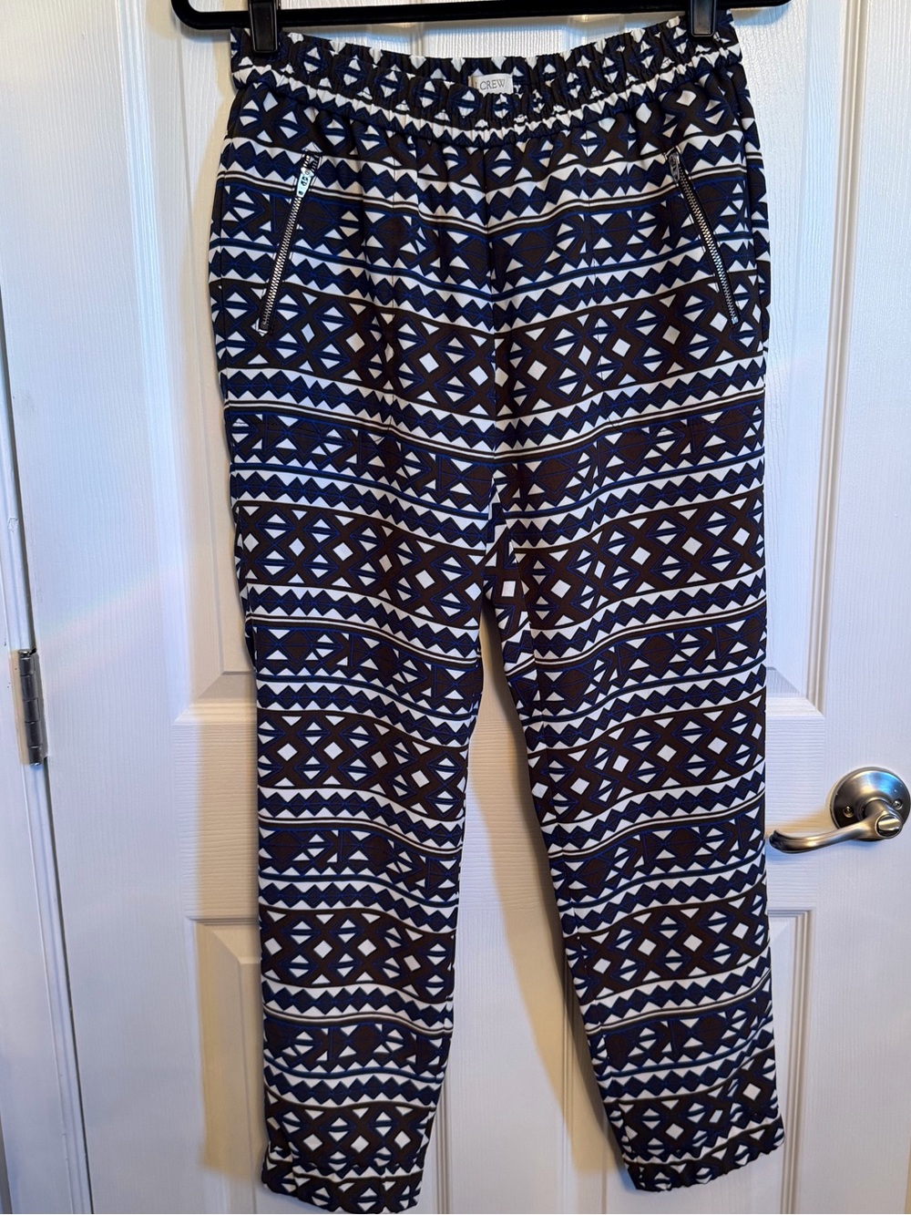 J. Crew Navy and White Geometric Print Joggers